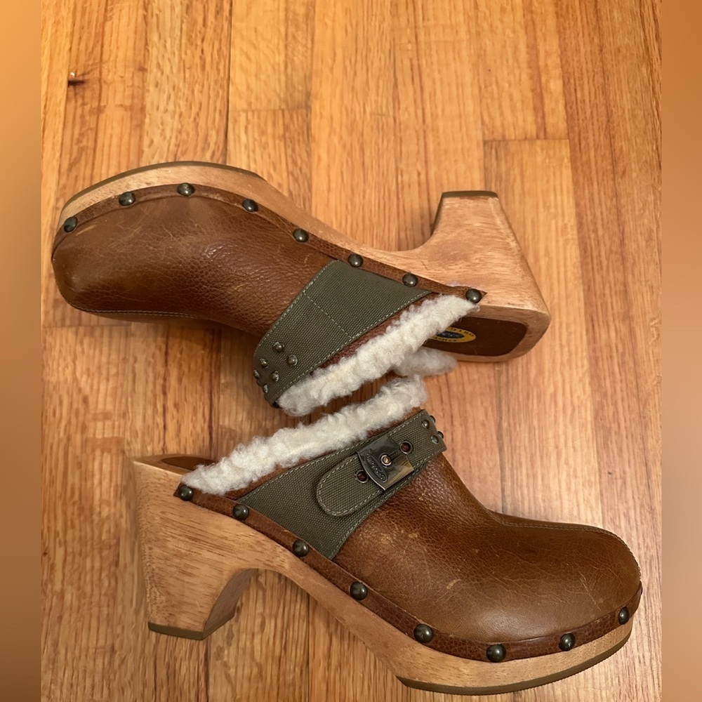 Dr. Scholl’s Leather Mules Clogs With Fur Trim Very Stylish Size 10M Top Gun - Picture 2 of 12